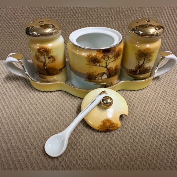 Vintage Noritake Japan 5 piece Set Salt, Pepper & Mustard Jar. - Picture 2 of 11